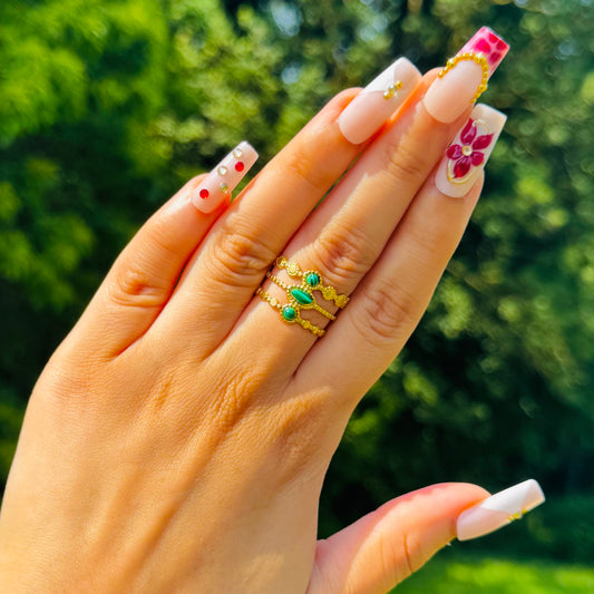 Bague Royal Triple Perle Verte