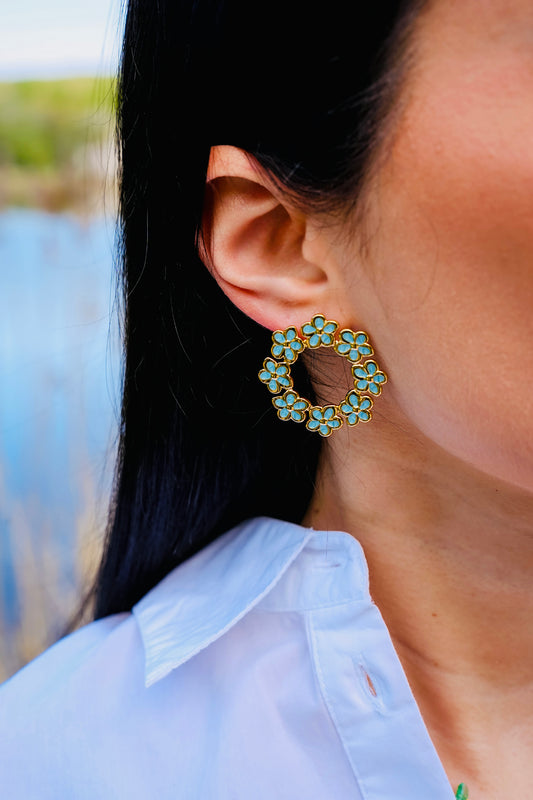 Boucles d'Oreilles Couronne Florale Turquoise