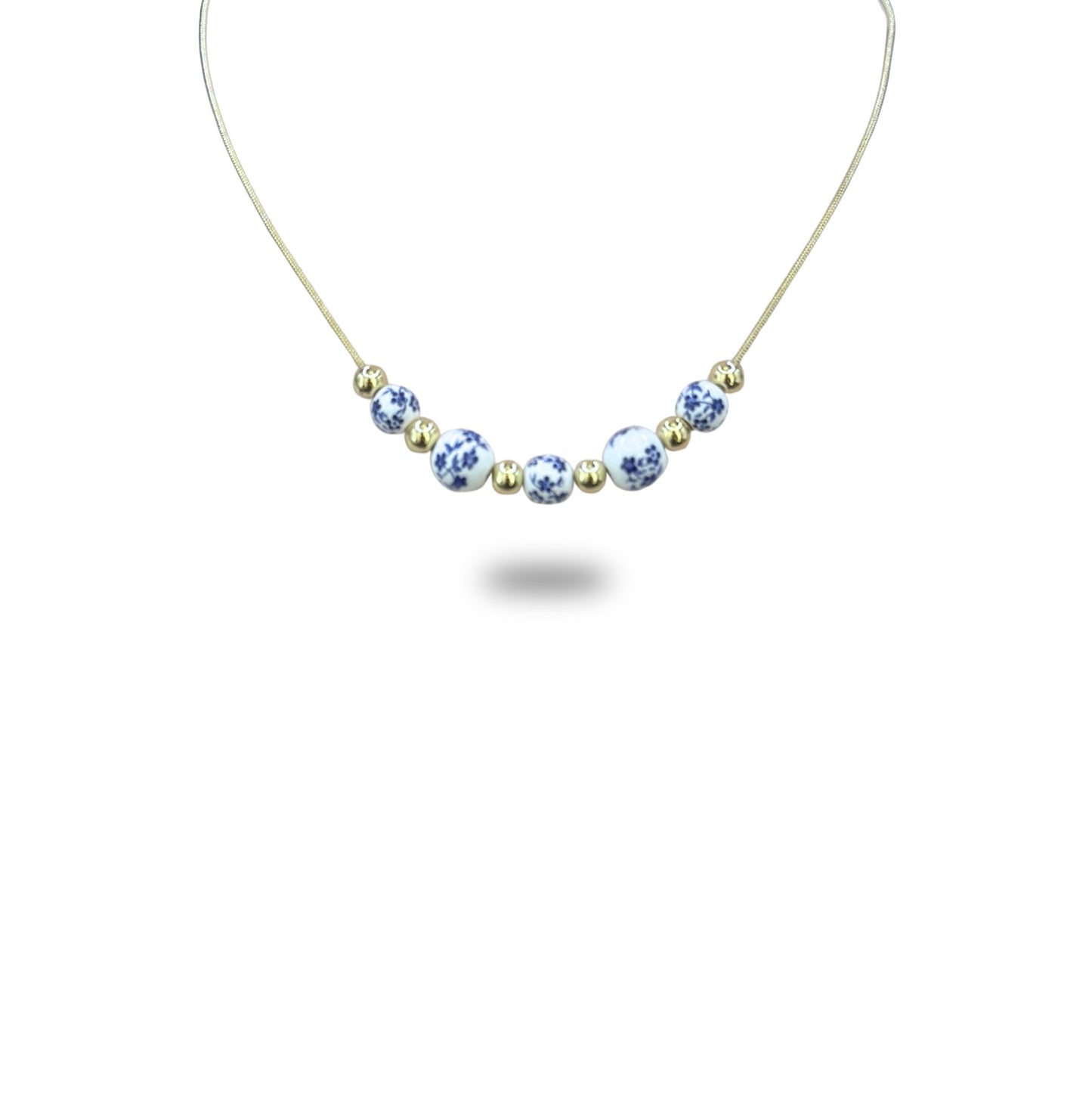 Collier Perles Céramique Bleue