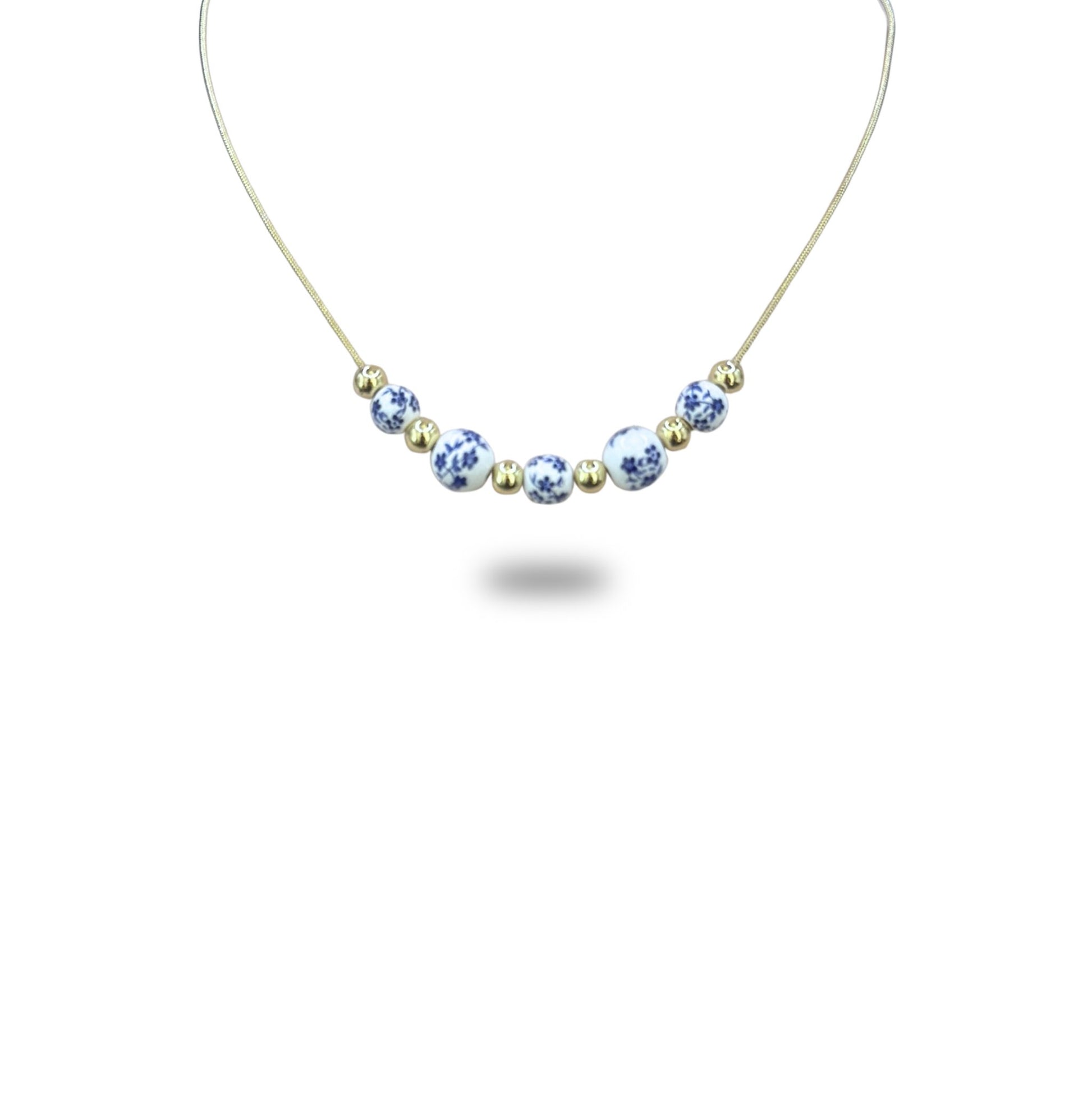 Collier Perles Céramique Bleue