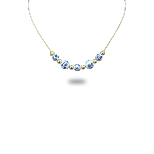 Collier Perles Céramique Bleue