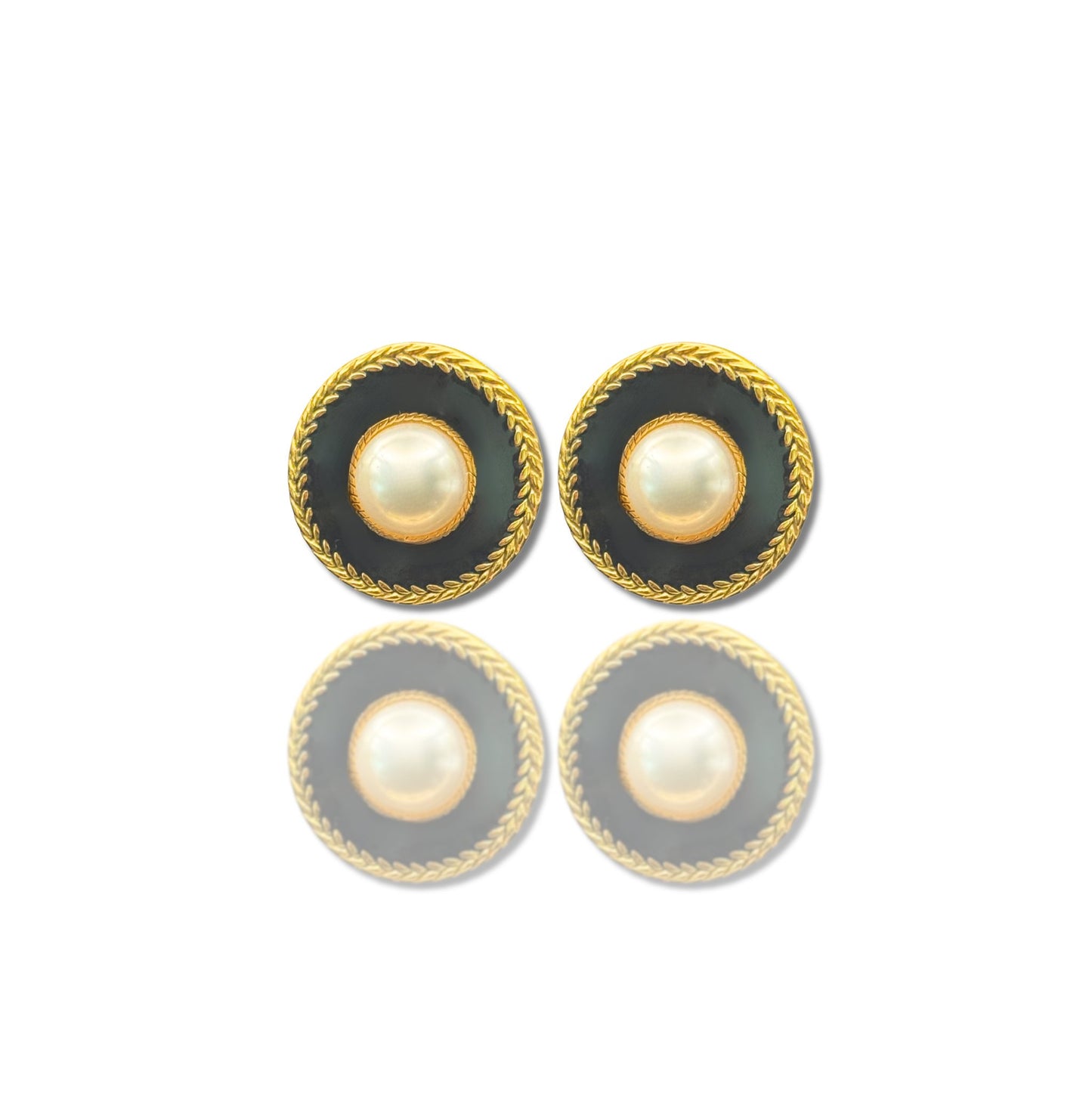 Boucles d'Oreilles Émail Noir Perle