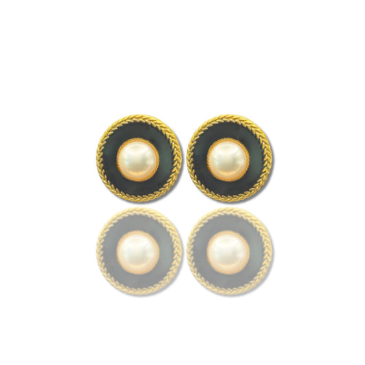 Boucles d'Oreilles Émail Noir Perle